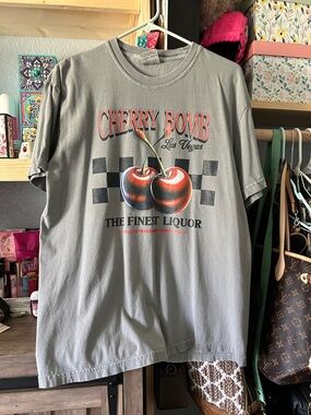 Comfort Colors Gray Tee with Red Cherry Bomb Graphic
